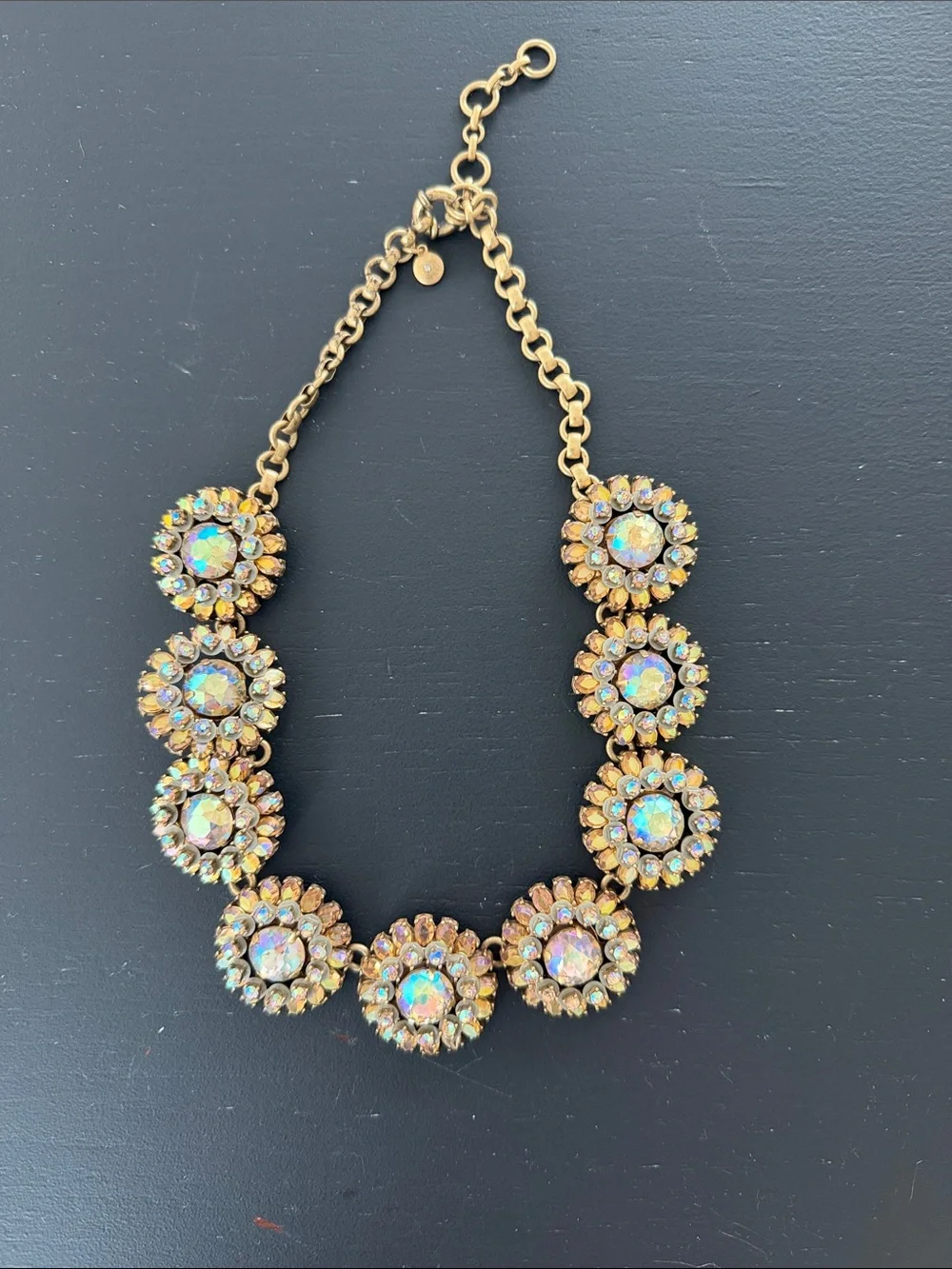 VNT J Crew Gold Crystal Cluster Statement Necklace